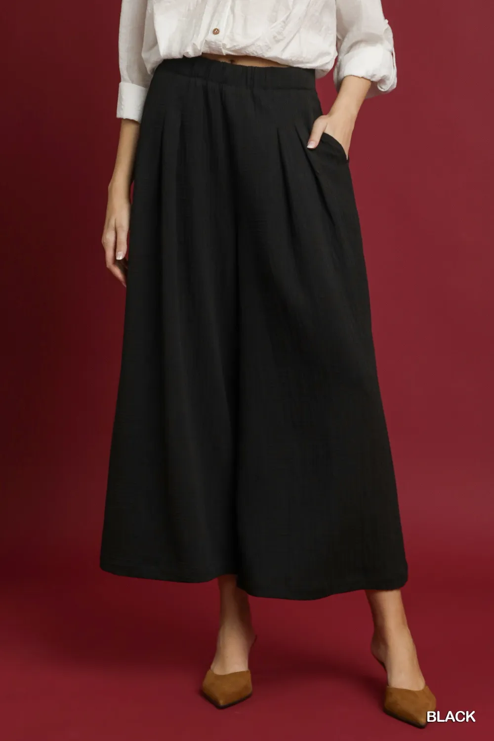 Elastic Waist Wide Leg Pants, image 2