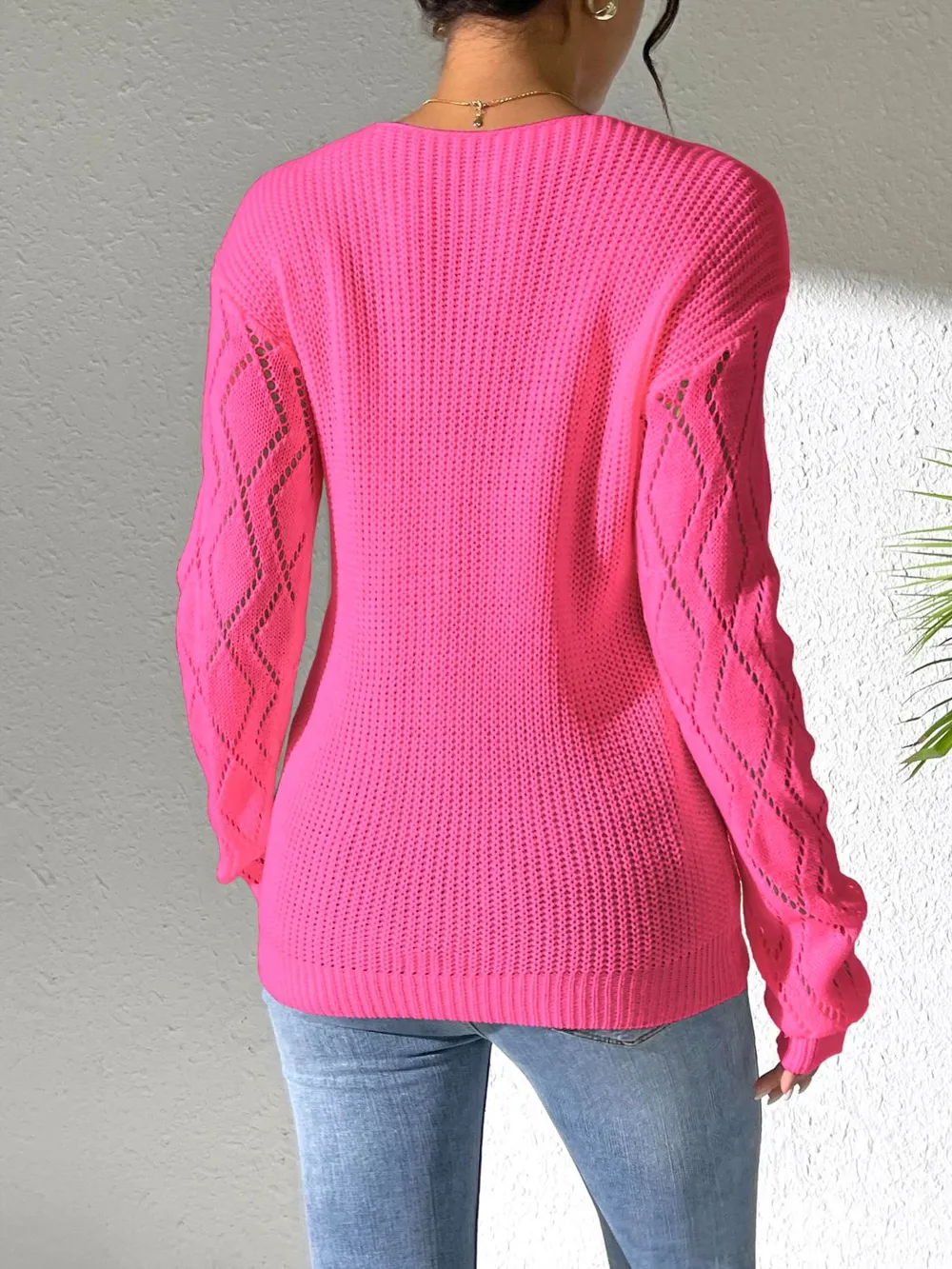 Openwork V-Neck Long Sleeve Sweater, image 17