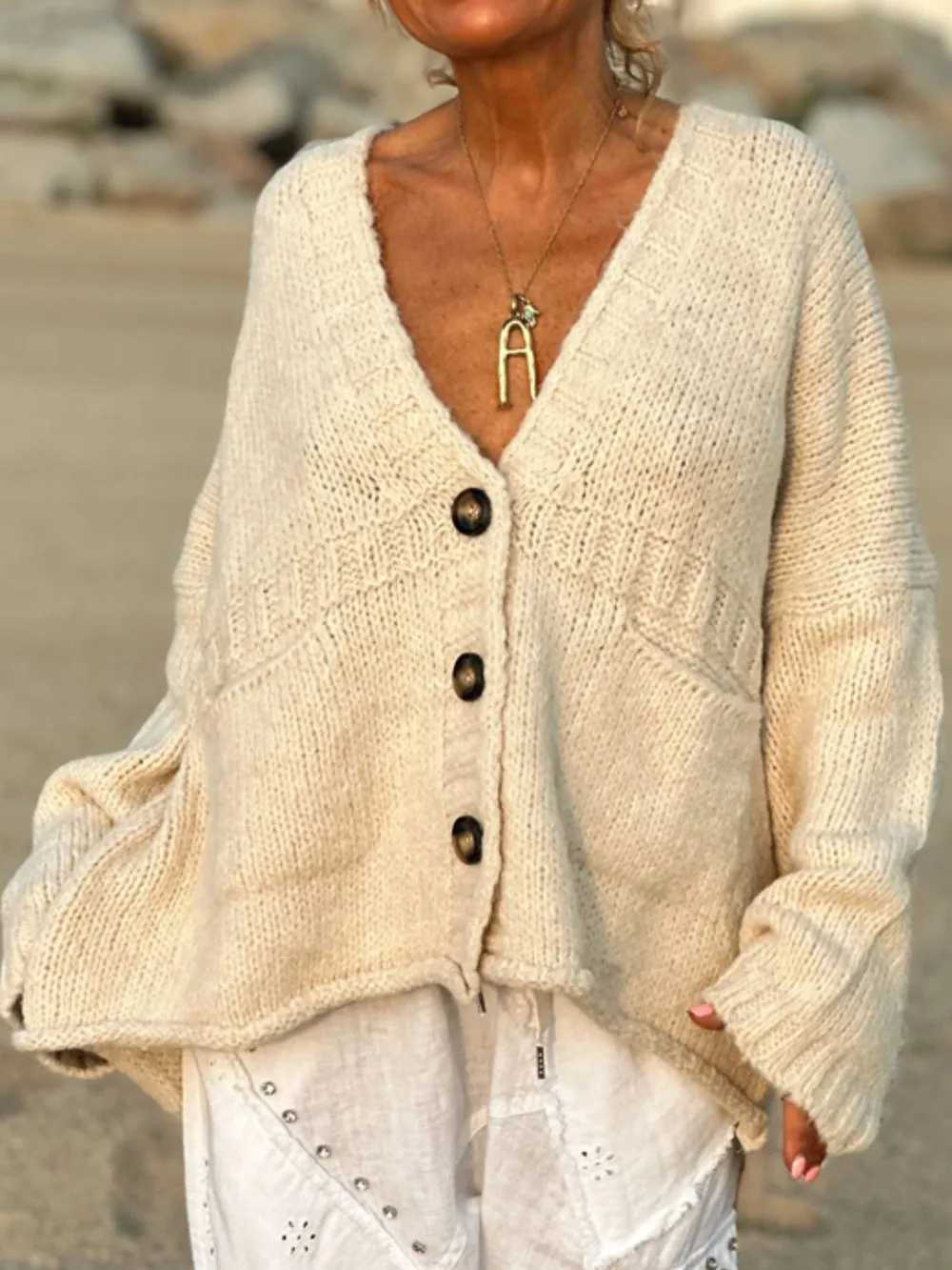 Pocketed V-Neck Button Up Cardigan, image 2