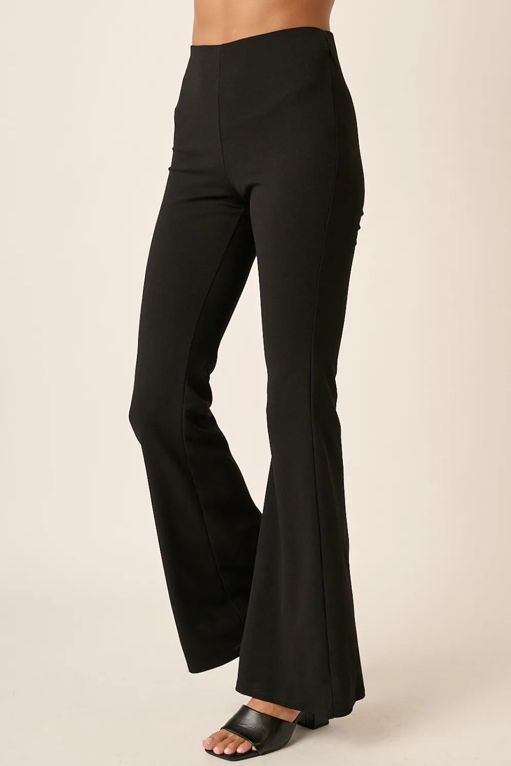 Crepe Knit Elastic Waist Flare Leg Pants, image 3