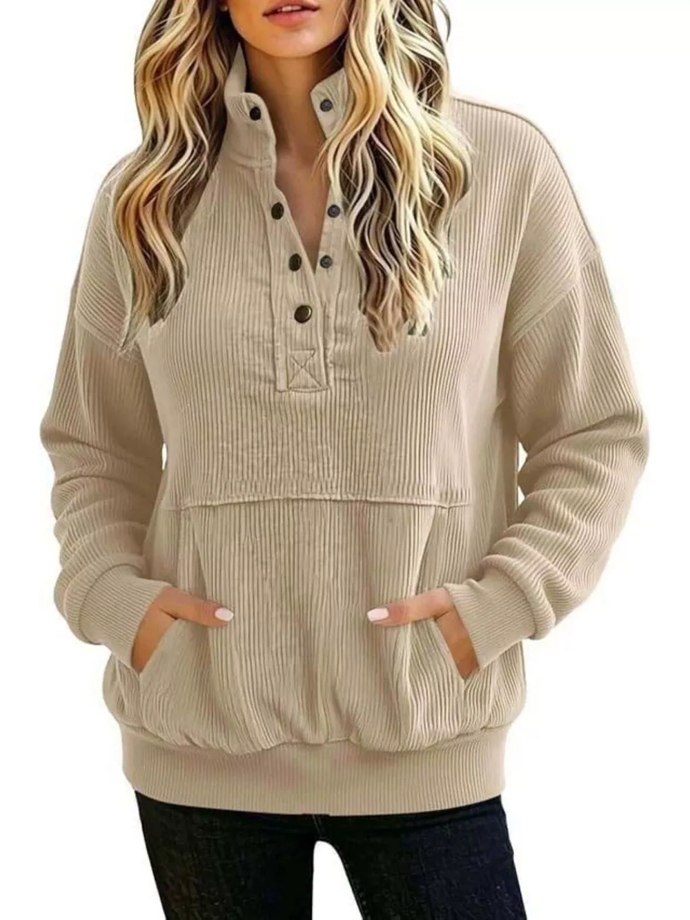 Full Size Quarter Snap Kangaroo Pocket Sweatshirt Plus Size, image 11