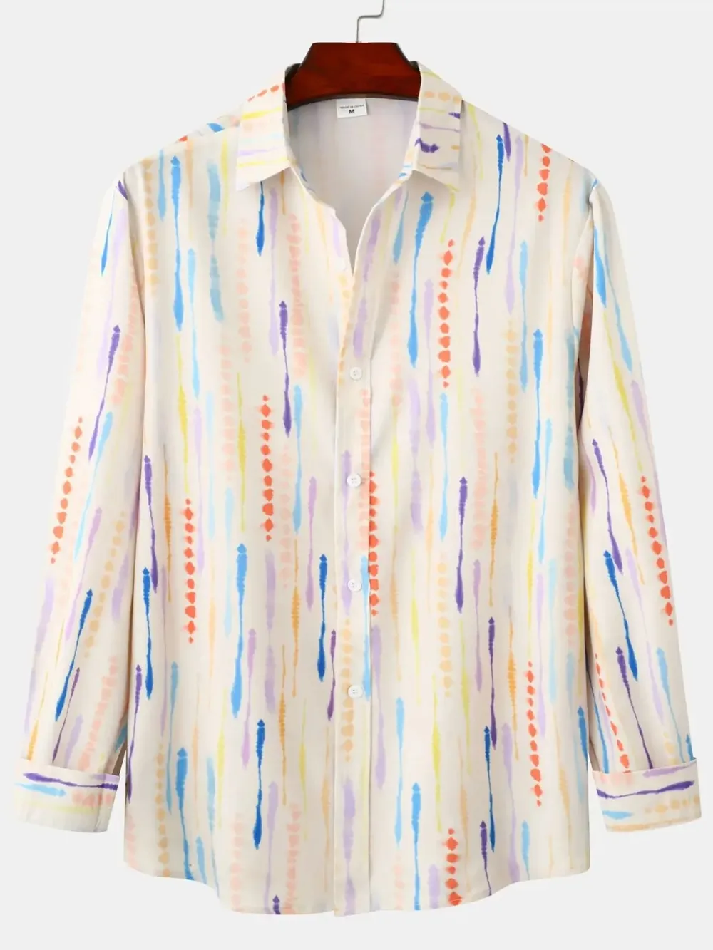 Men's Watercolor Stripe Print Long Sleeve Shirt