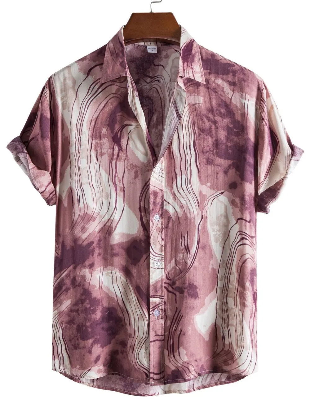Men's Plus Size Abstract Marble Print Short Sleeve Button-Up Shirt, image 3