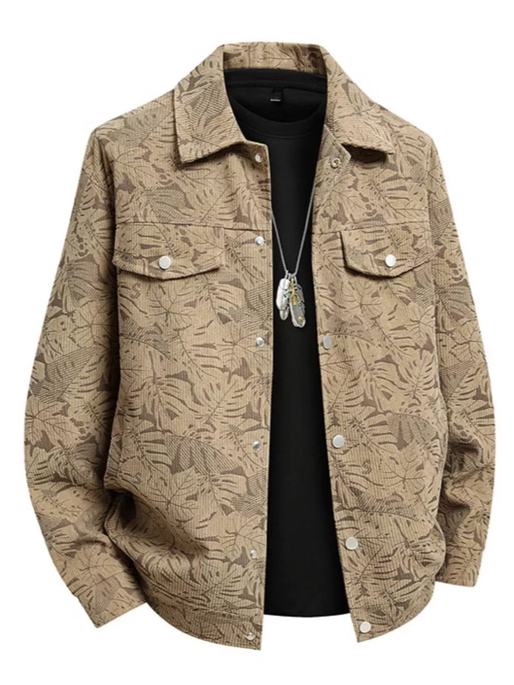 Men's Plus Size Printed Snap Down Casual Jacket, image 4