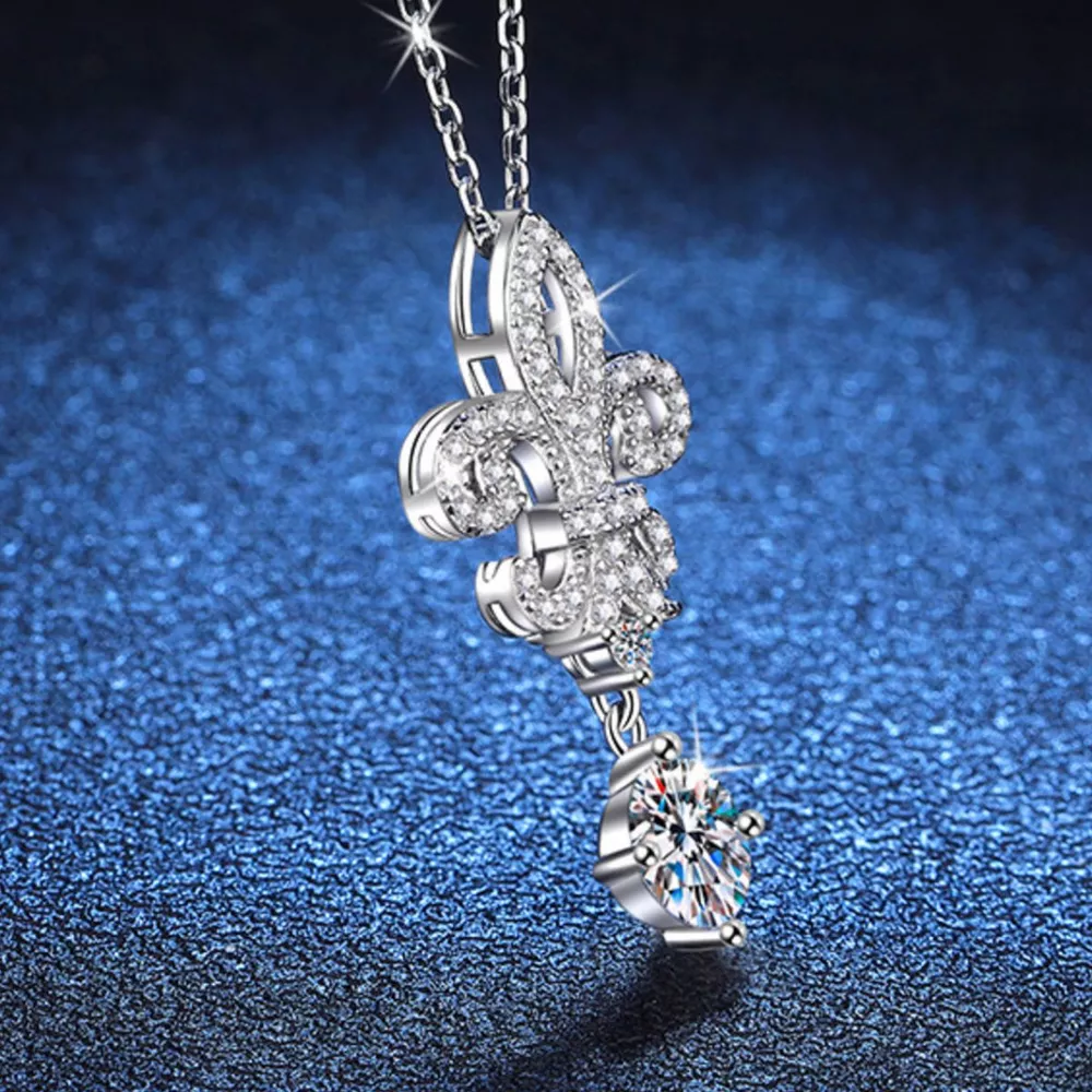 1 Carat Moissanite 925 Sterling Silver Iris Pendant Necklace, image 4