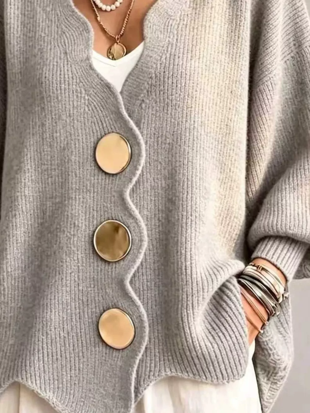 Full Size Scalloped-Edge Oversized Button-Down Cardigan Plus Size, image 15