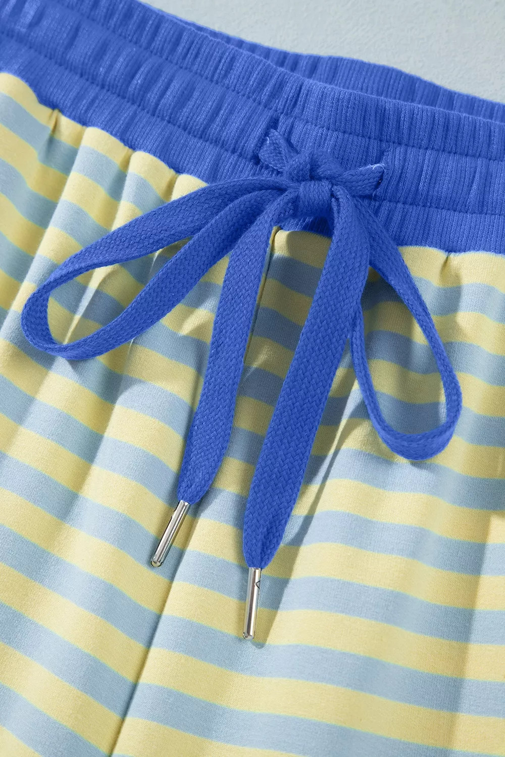 Stripe Colorblock Trim Crew Neck Loose Tee Drawstring Elastic Waist 2pcs Pant Set, image 7