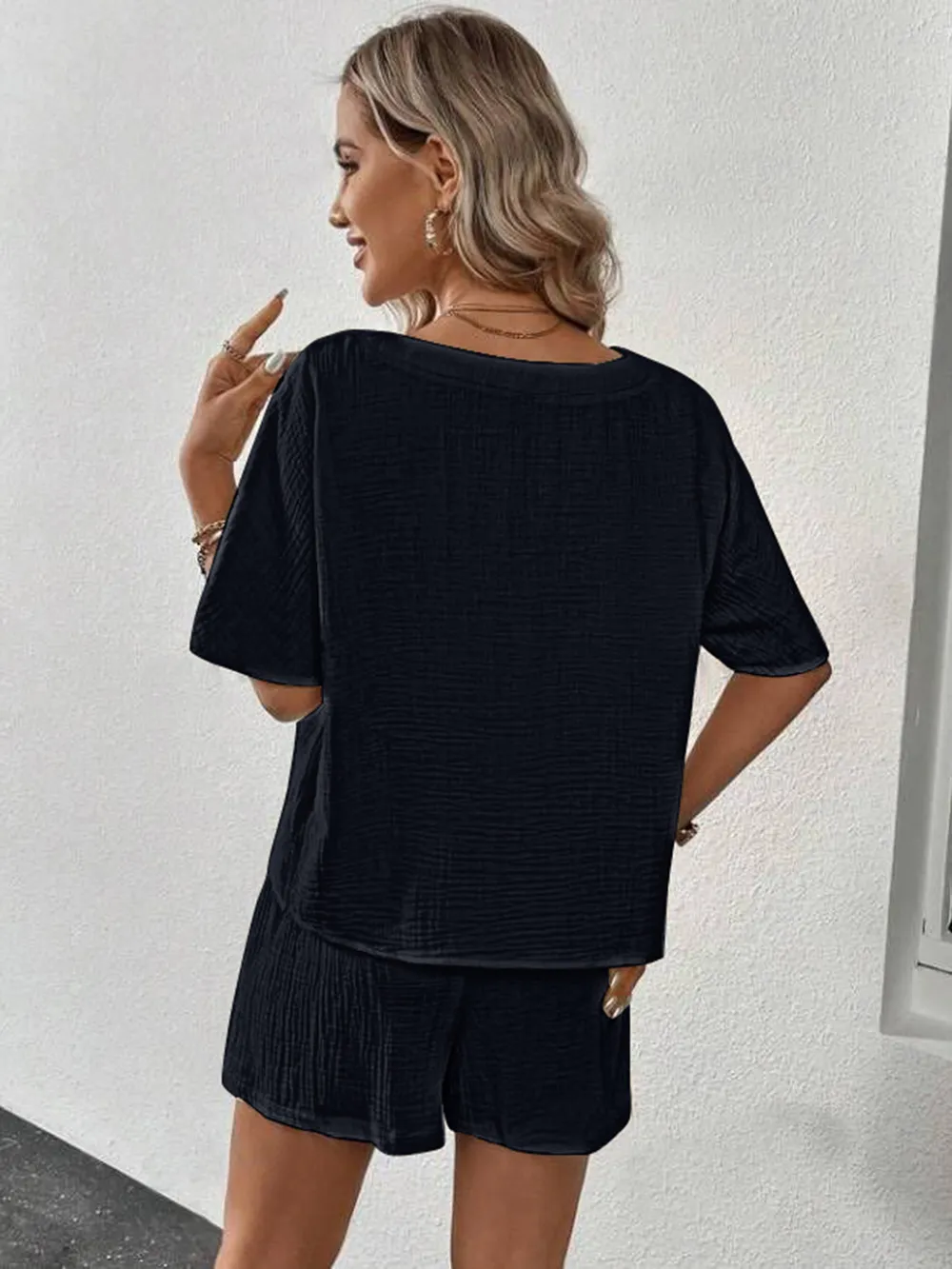 V-Neck Half Sleeve Top and Shorts Set, image 2