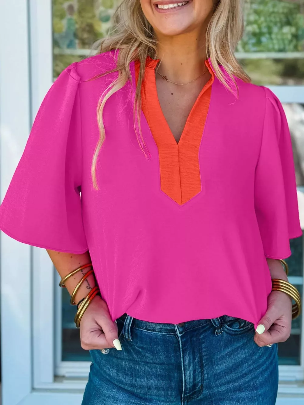 Notched Half Sleeve Blouse, image 6