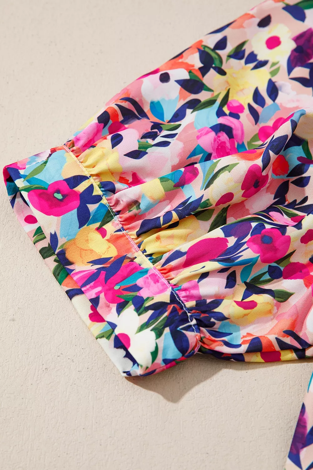 Flower Print Frilled Collar Short Puff Sleeve Summer Blouse, image 8
