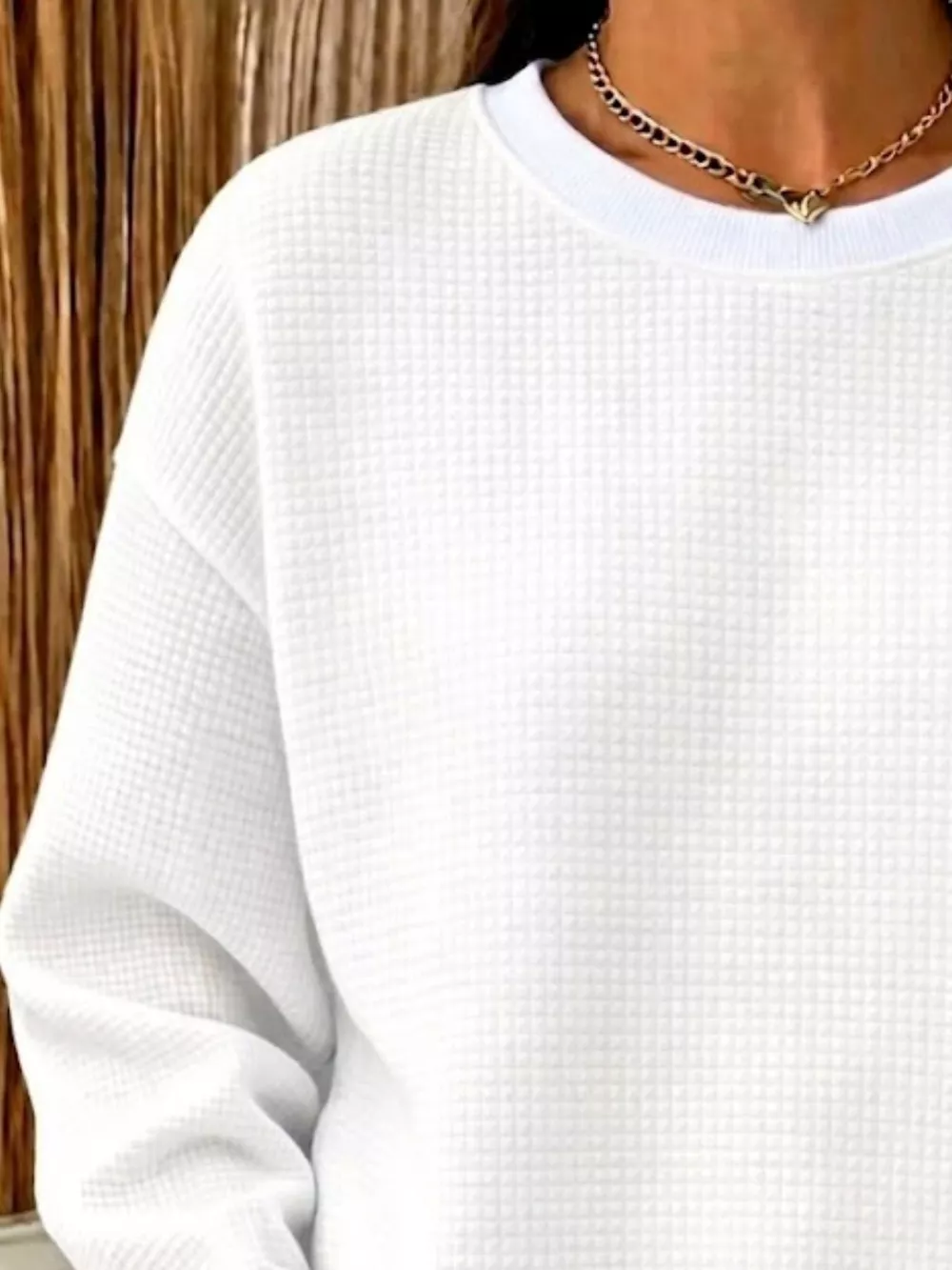 Full Size Waffle Knit Crewneck Sweatshirt Plus Size, image 6