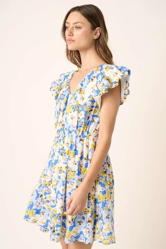 Floral V-Neck Cap Sleeve Mini Dress, image 4