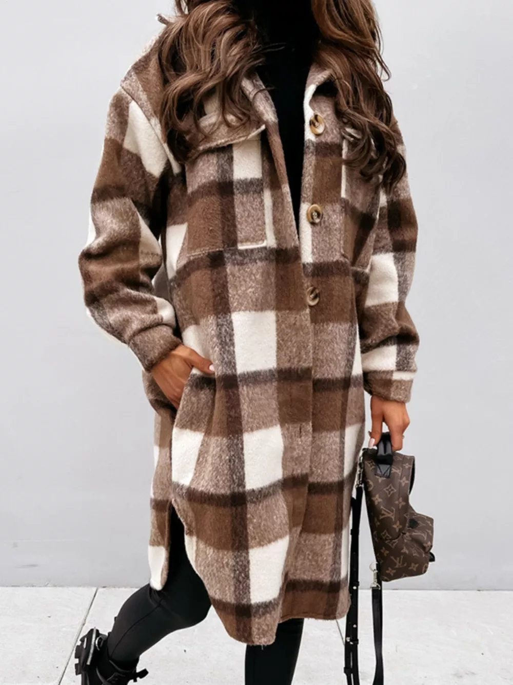 Longline Plaid Button Up Coat, image 3