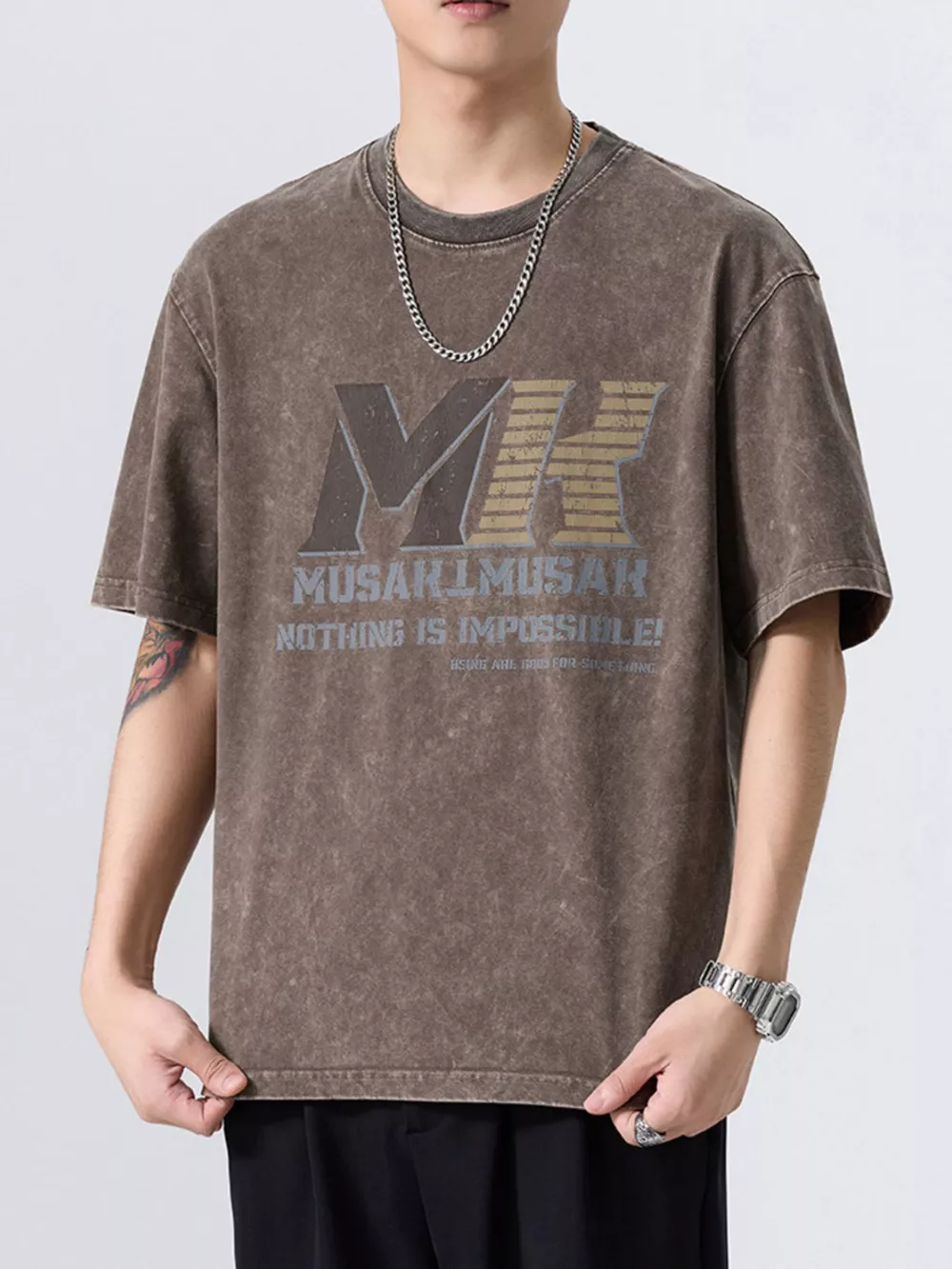 Men's Plus Size Letter Round Neck Short Sleeve T-Shirt, image 7