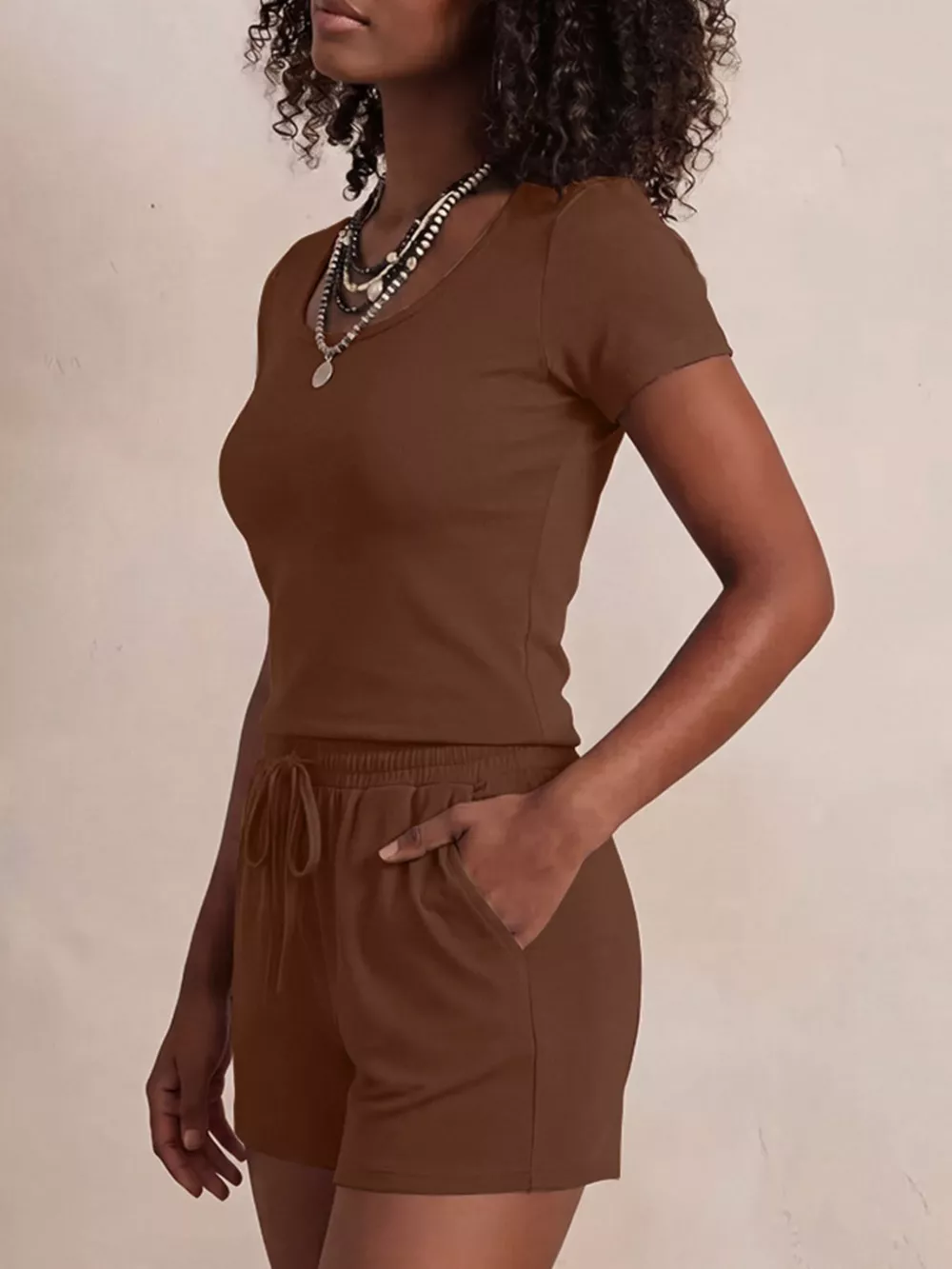 Solid Color Short Sleeve Tee and Shorts Set, image 12