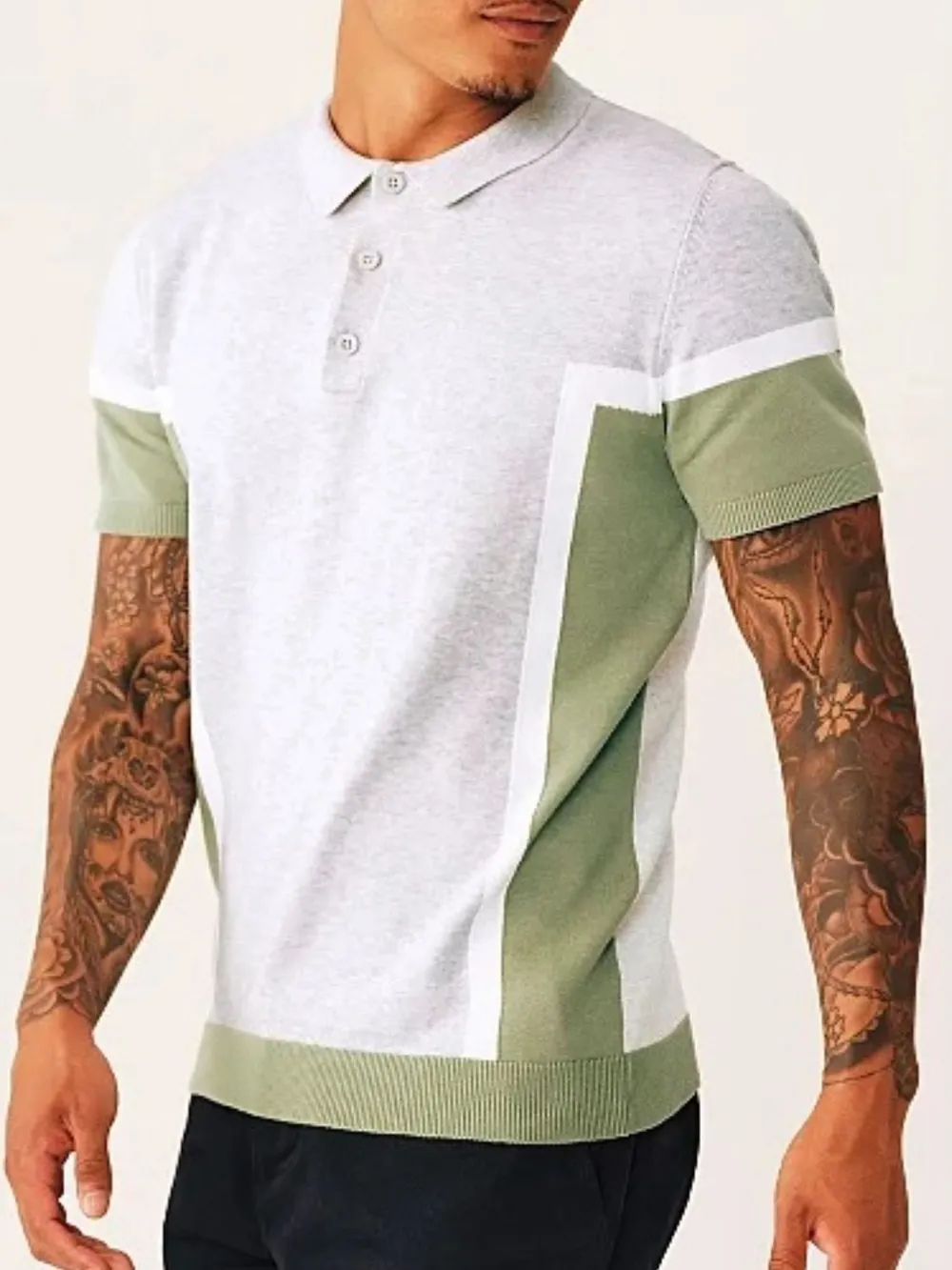 Men's Plus Size Button Detail Short Sleeve Contrast Polo