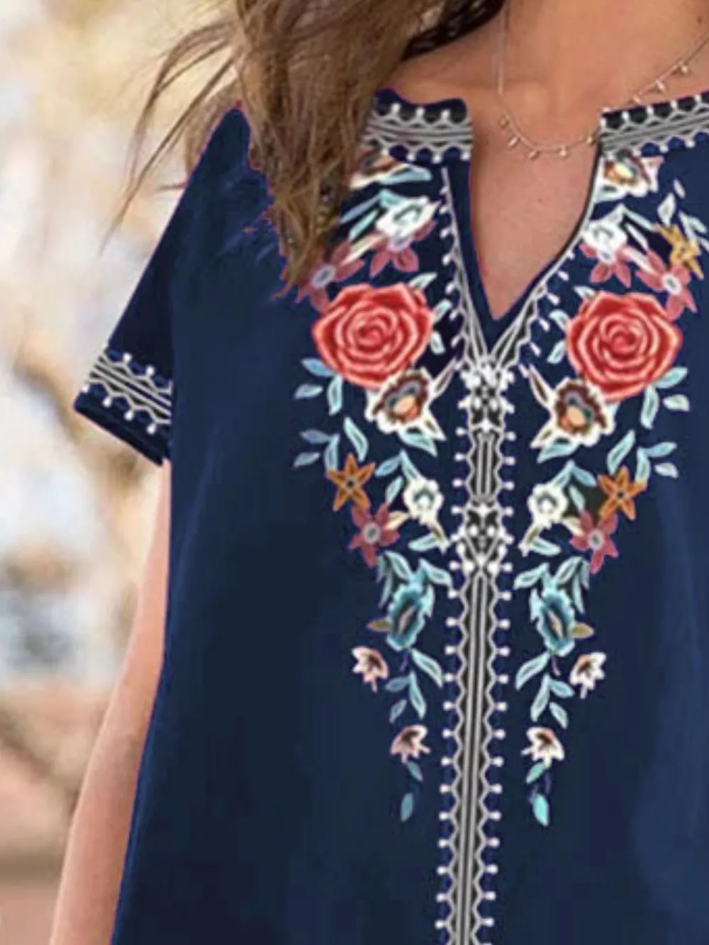Full Size Floral Notched Short Sleeve Blouse Plus Size, image 11