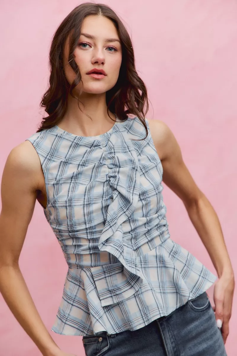 Plaid Sleeveless Ruffle Peplum Top, image 9