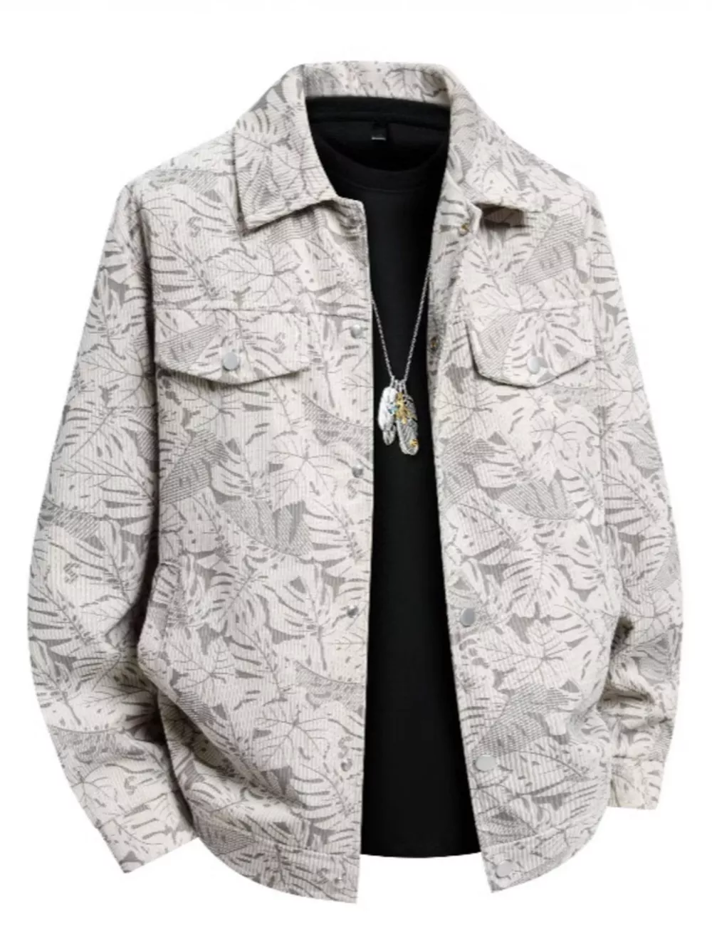 Men's Plus Size Printed Snap Down Casual Jacket, image 2