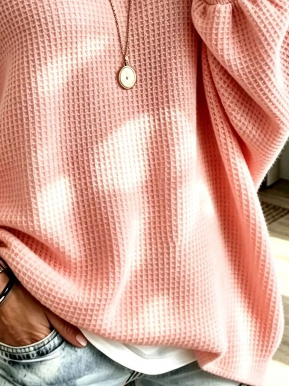 Full Size Waffle Knit Boat Neck Sweatshirt Plus Size, image 12