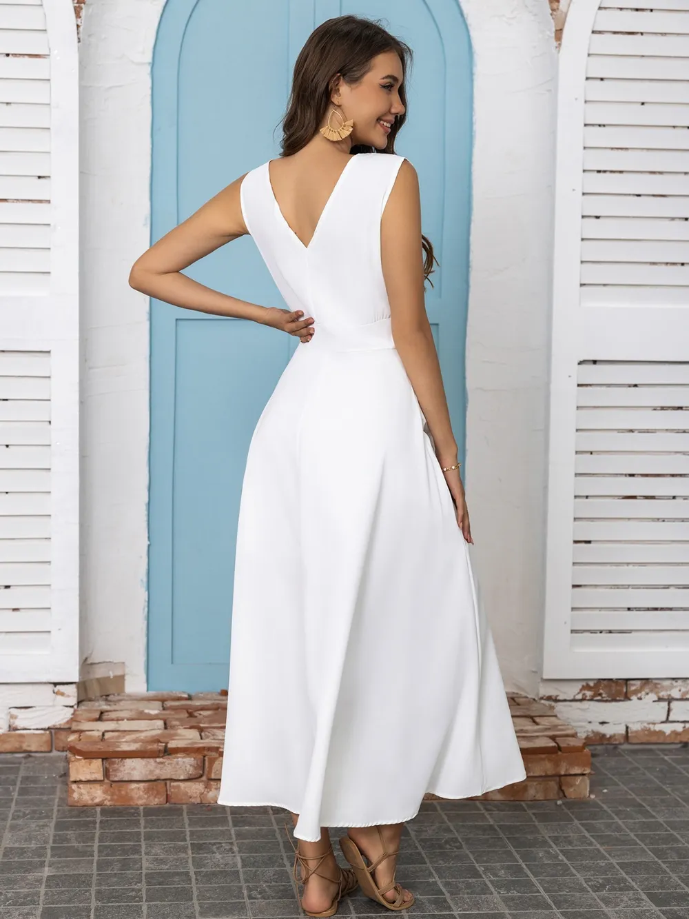 Full Size Slit V-Neck Sleeveless Midi Dress, image 7