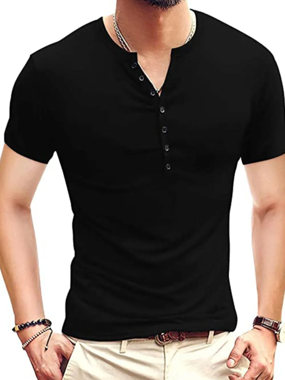 Men's Classic Henley Short Sleeve Polo Shirt