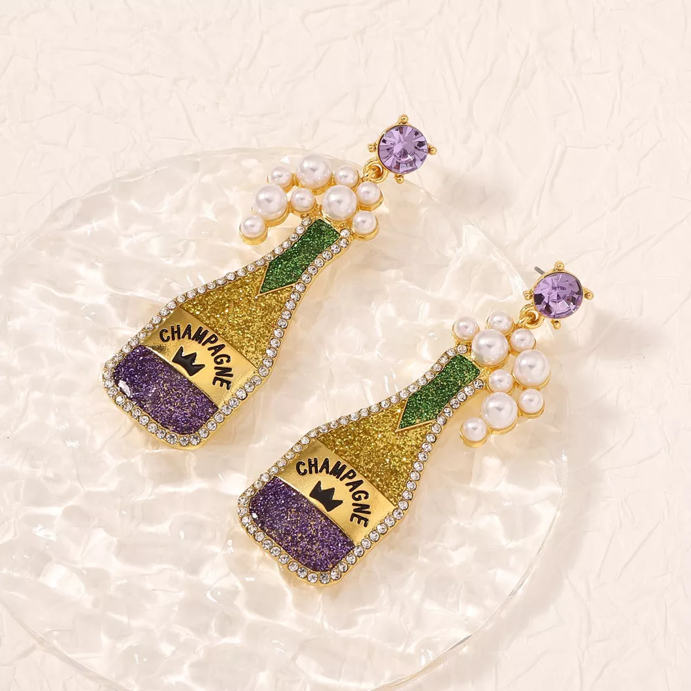 Champagne Bottle Earrings with Pearls, image 2