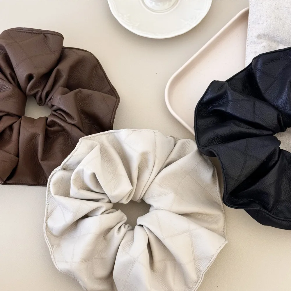 3-Piece PU Leather Elastic Hair Scrunchy, image 2