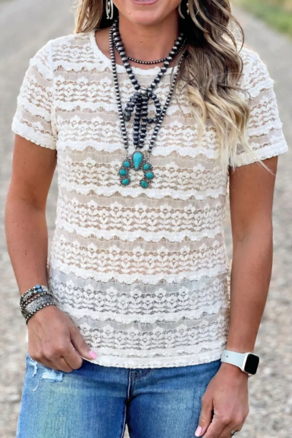 Sheer Lace Short Sleeve Top, image 3