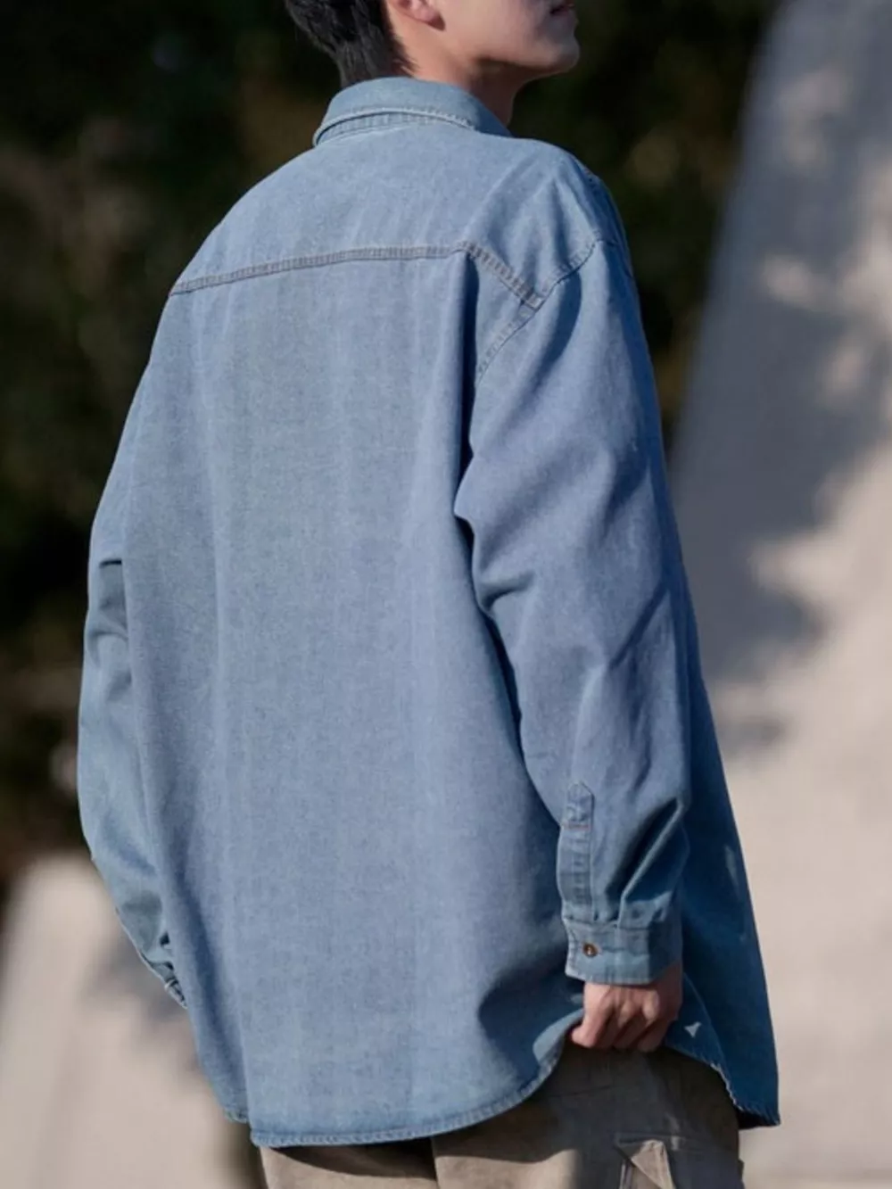 Men's Plus Size Button Up Long Sleeve Denim Shirt, image 3