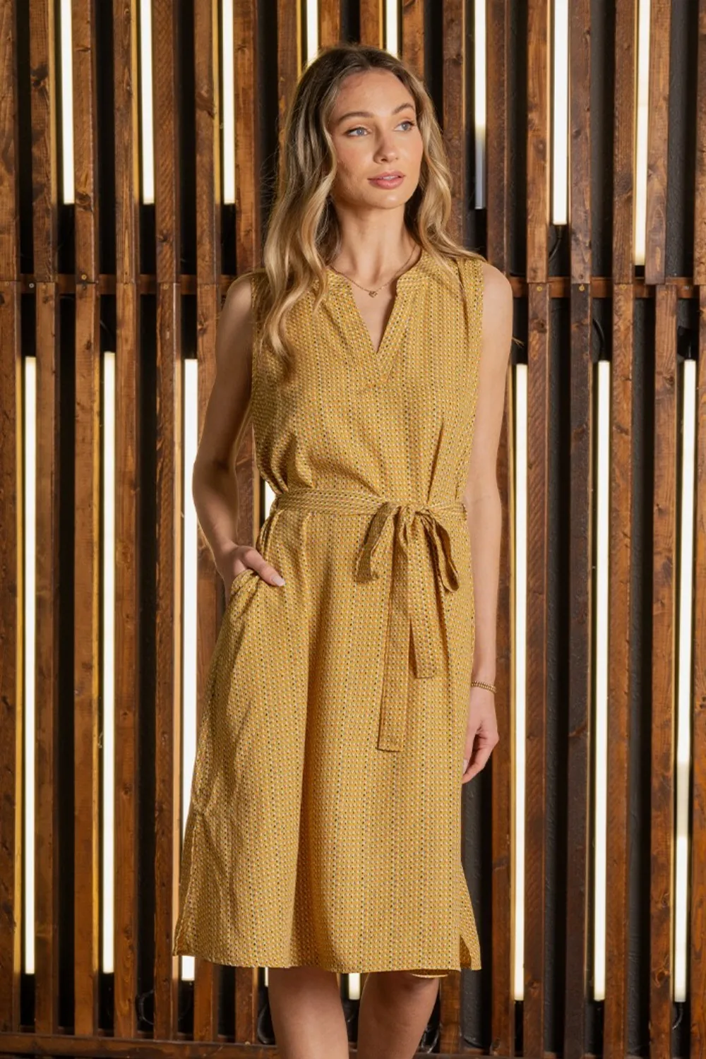 Full Size Printed Sleeveless Dress with Side Pockets, image 4