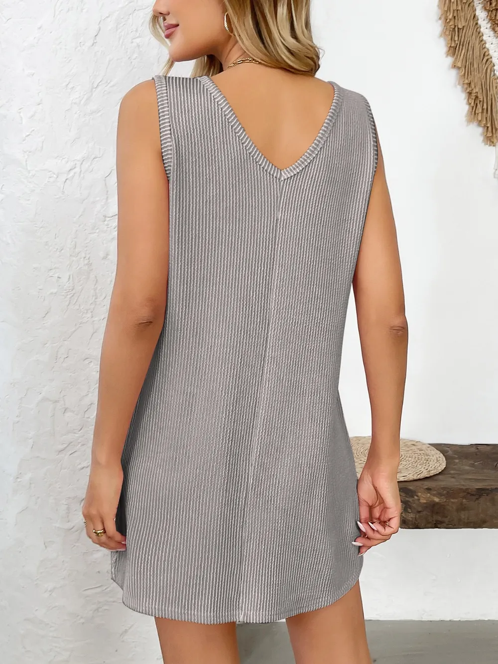 Texture Pocketed V-Neck Tank Dress, image 8