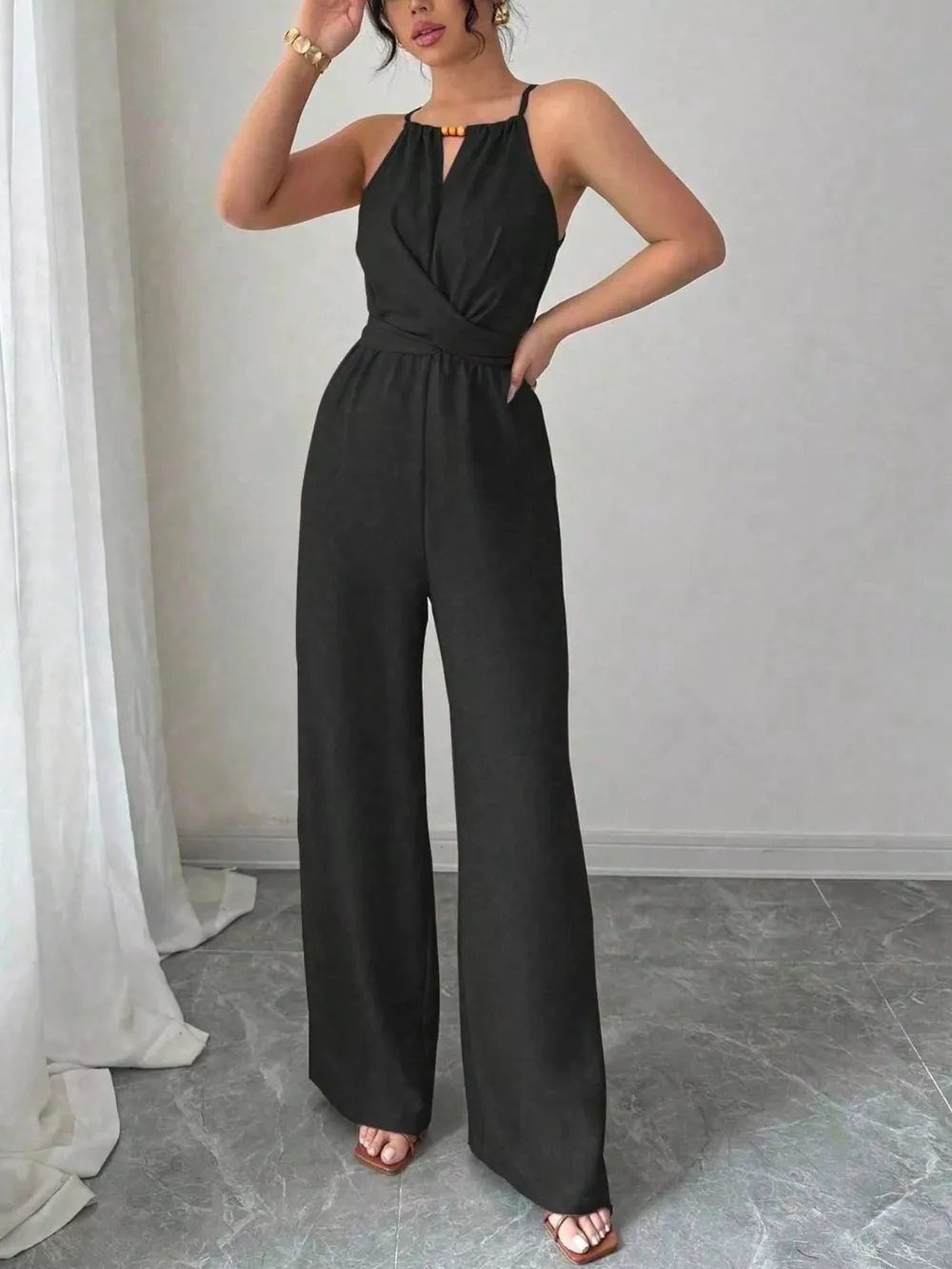 Sleeveless Tie Waist Wide-Leg Jumpsuit, image 6