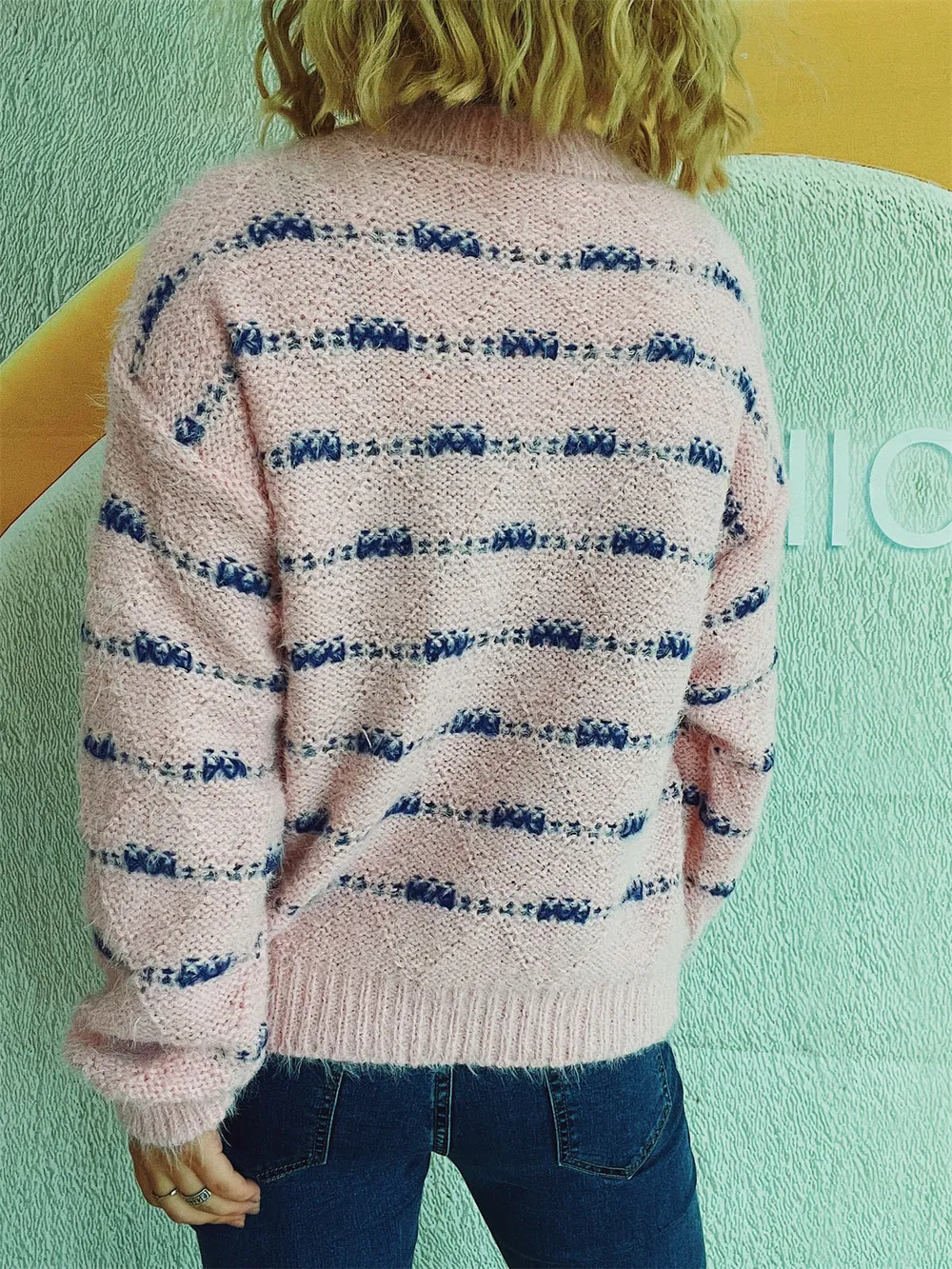 Striped Round Neck Long Sleeve Sweater, image 8