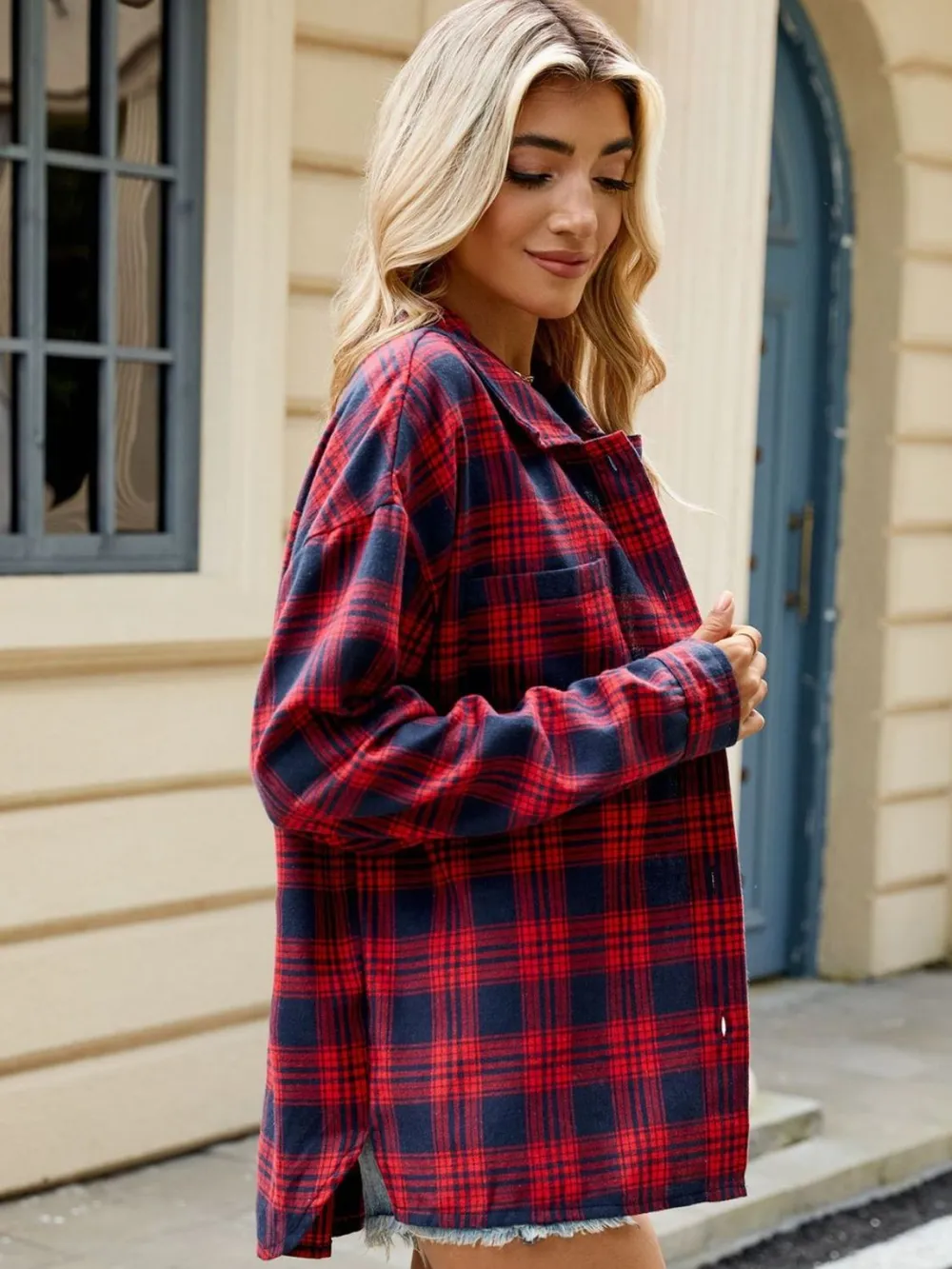 Plaid Collared Neck Long Sleeve Shirt, image 4