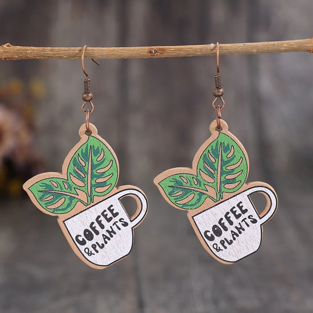 Wooden Alloy Dangle Earrings, image 2
