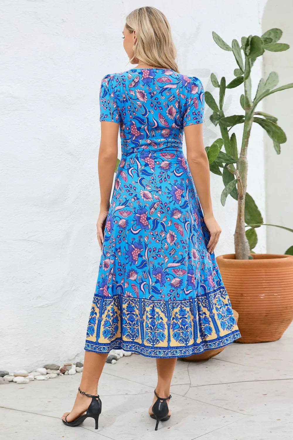 Printed Surplice Short Sleeve Dress, image 12
