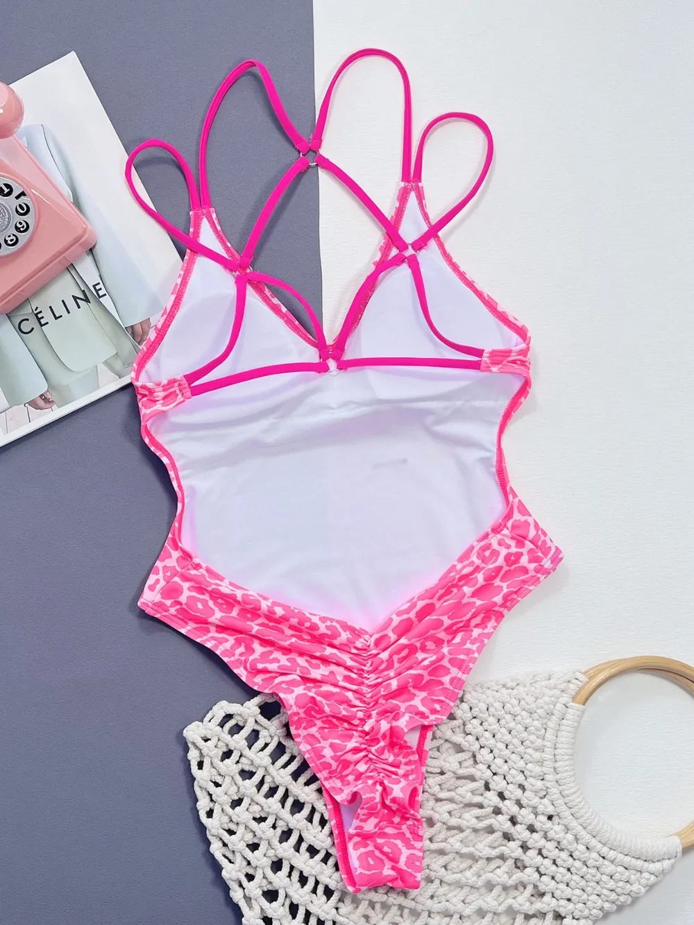 Leopard Plunge Spaghetti Strap One-Piece Swimwear, image 2