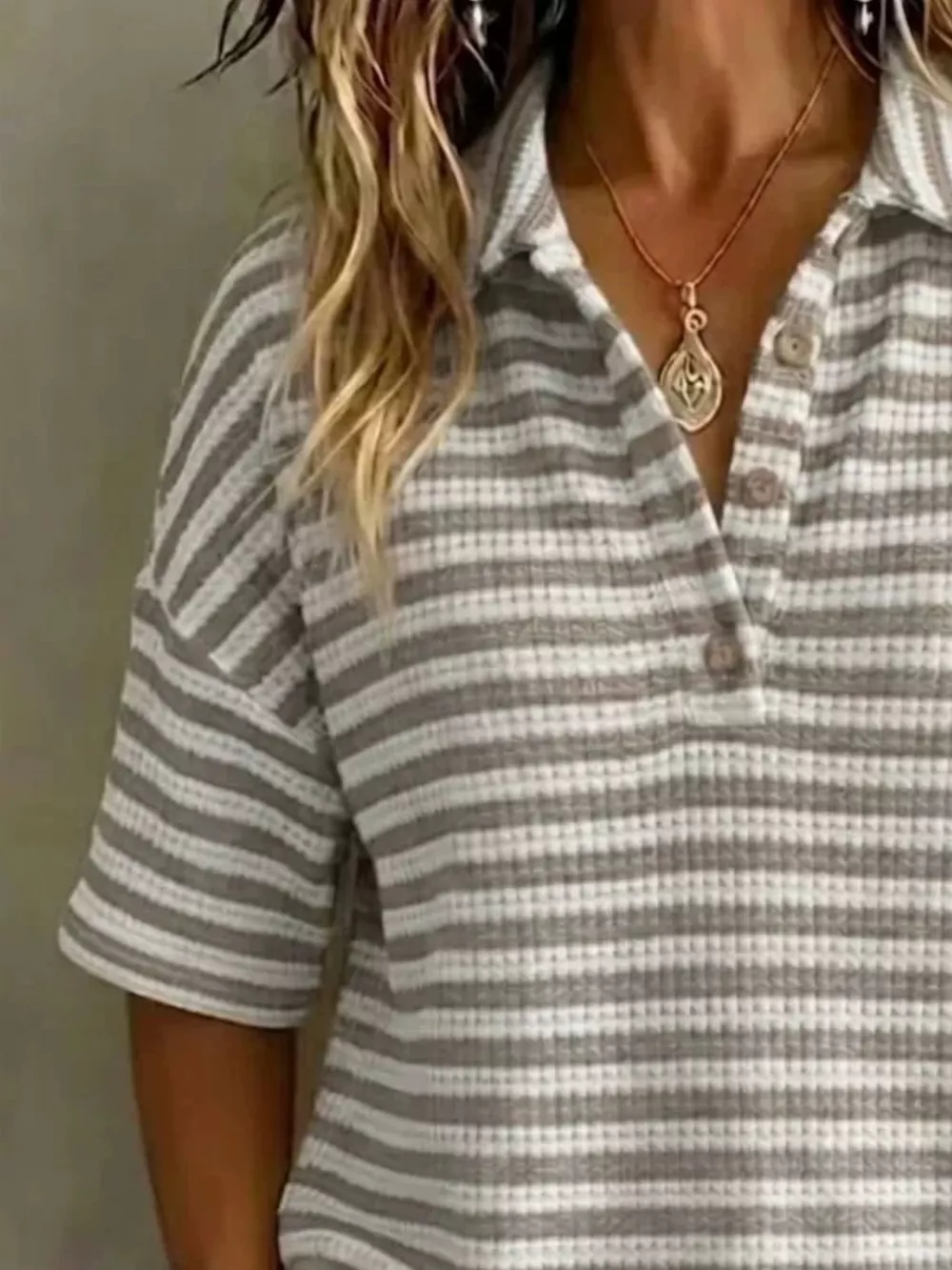 Full Size Contrast Striped Knit Polo Shirt Plus Size, image 6