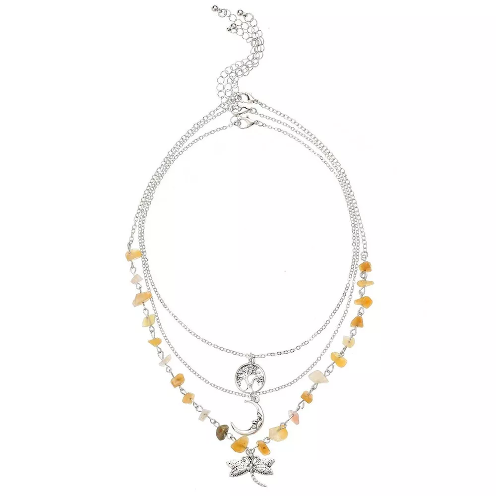 3-Piece Bohemian Layered Dragonfly Moon Tree Pendant Necklace, image 7