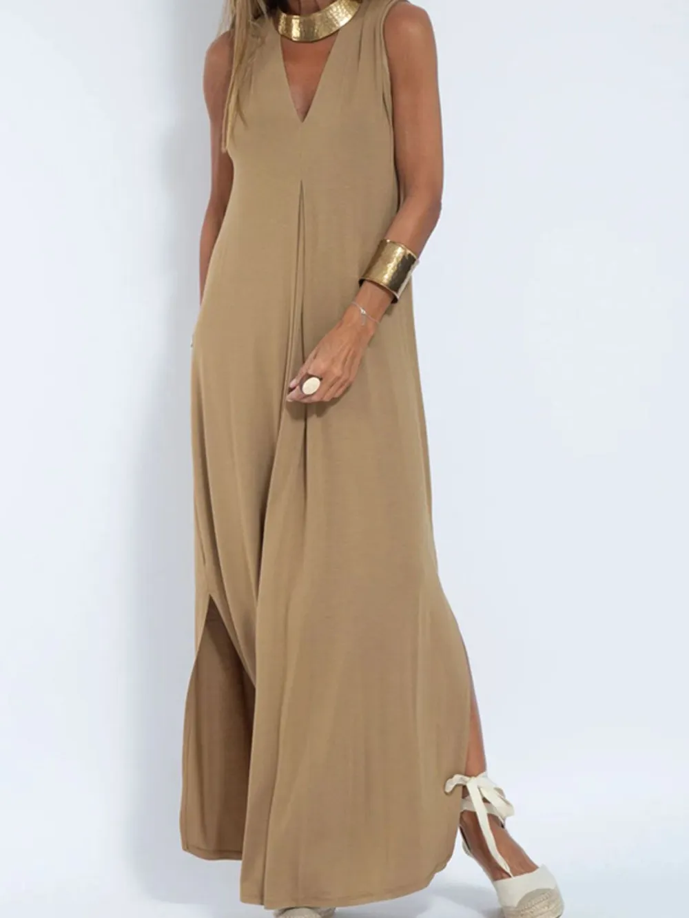 Full Size V-Neck Sleeveless Maxi Dress with Slit Plus Size, image 7