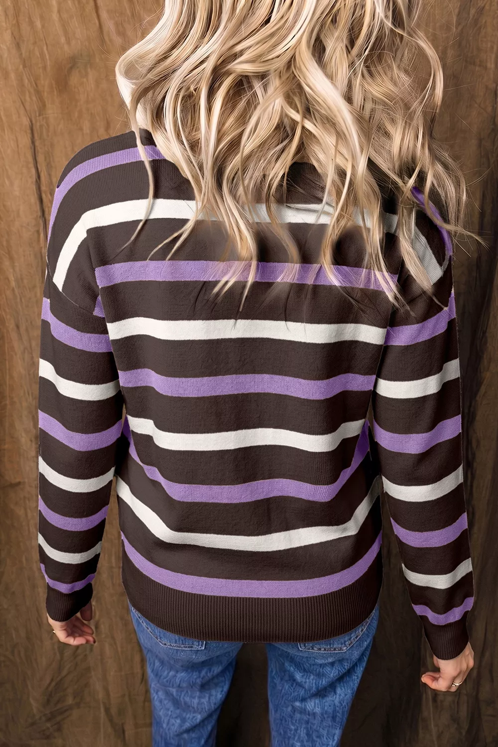 Stripe Embroidered Detail Drop Shoulder Sweater, image 4