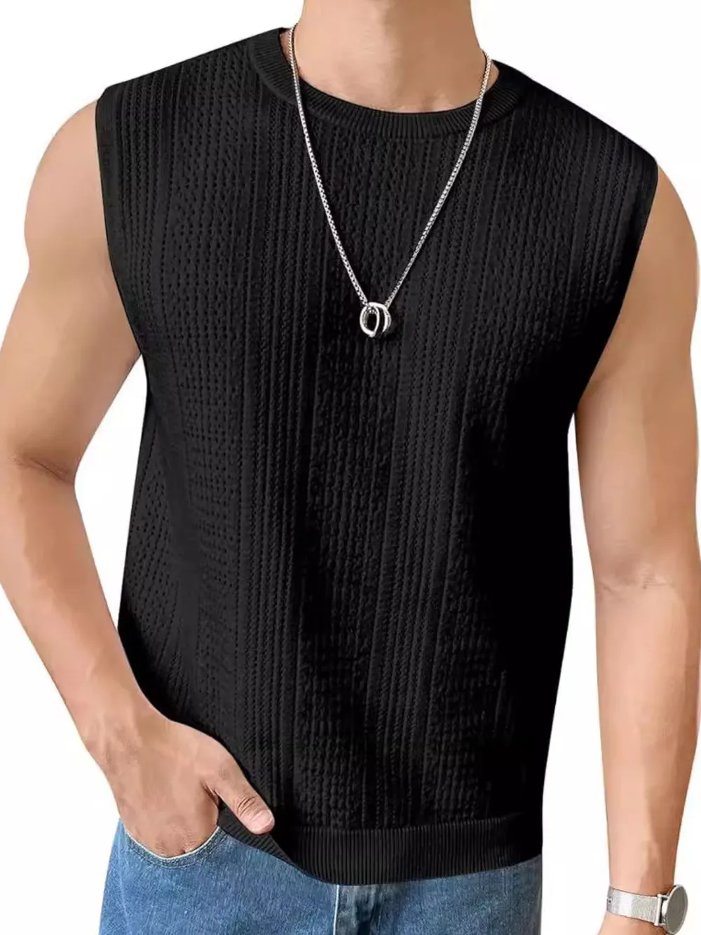 Men's Full Size Eyelet Round Neck Tank Plus Size, image 5