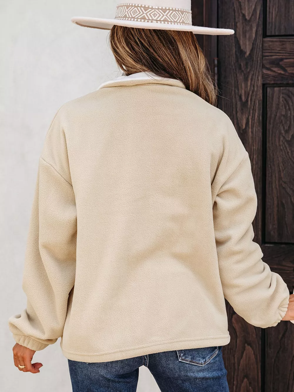 Fleece Colorblock Patchwork Zipped Neck Pullover Sweatshirt, image 3