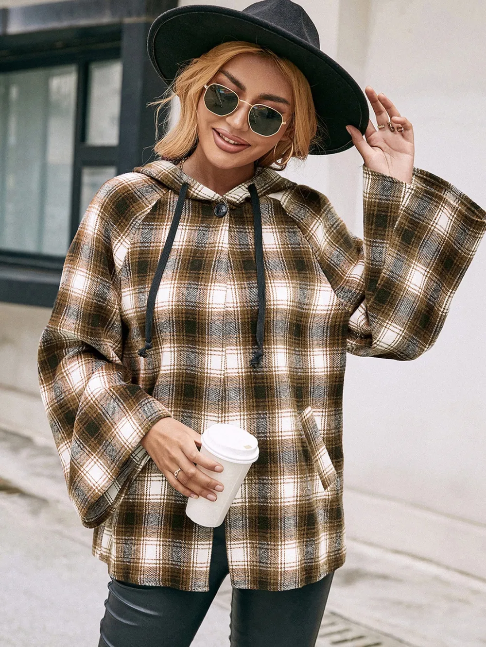 Pocketed Plaid Long Sleeve Hooded Jacket, image 3