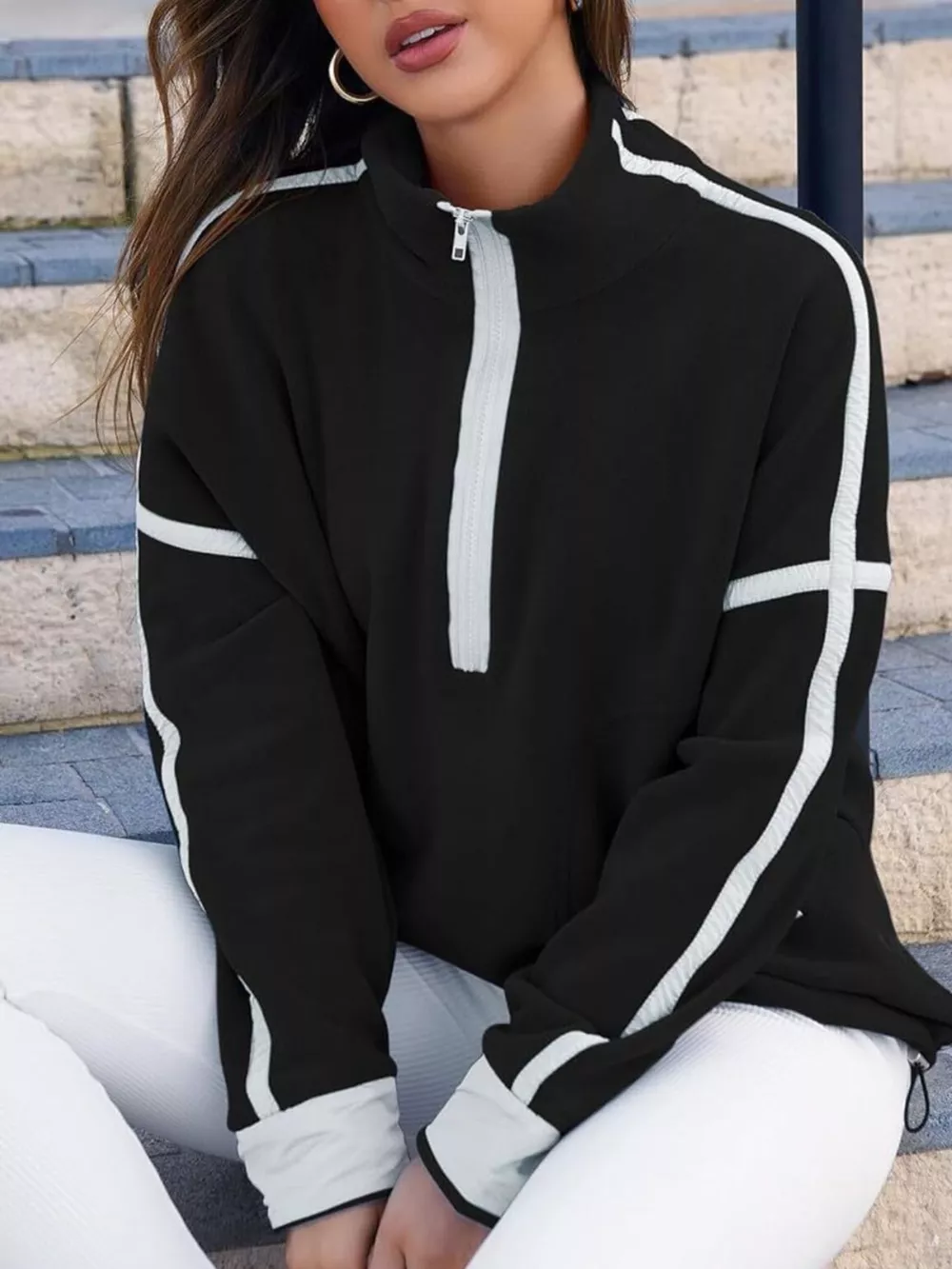 Half Zip Dropped Shoulder Sweatshirt, image 8