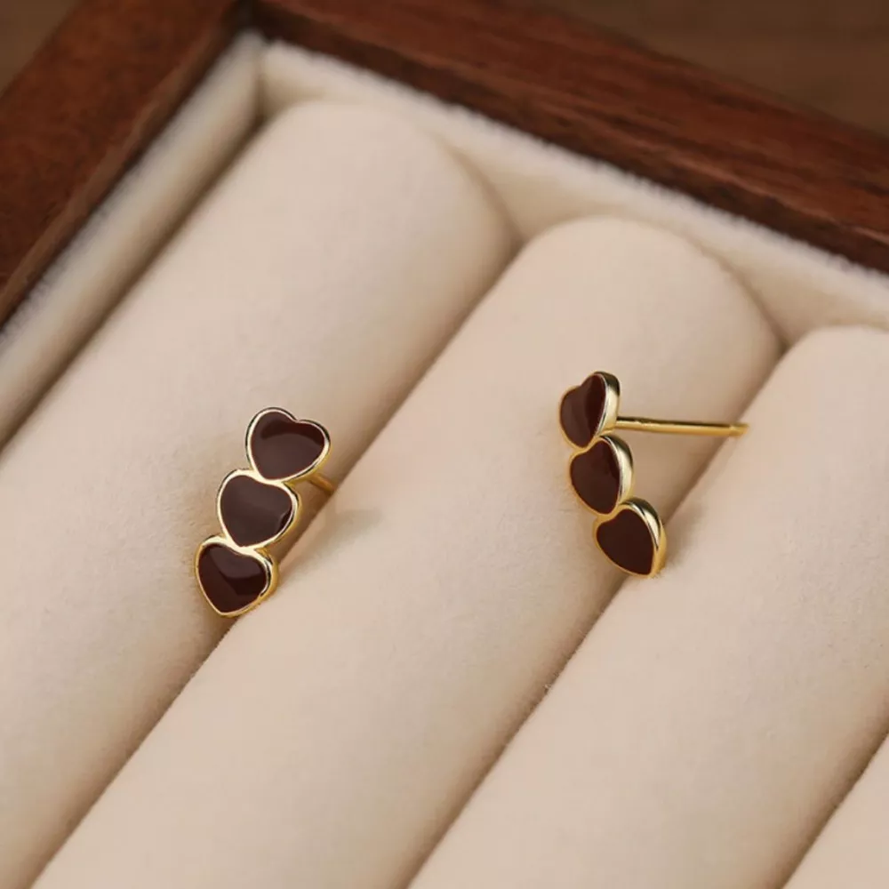 Triple Heart Stud Earrings, image 4