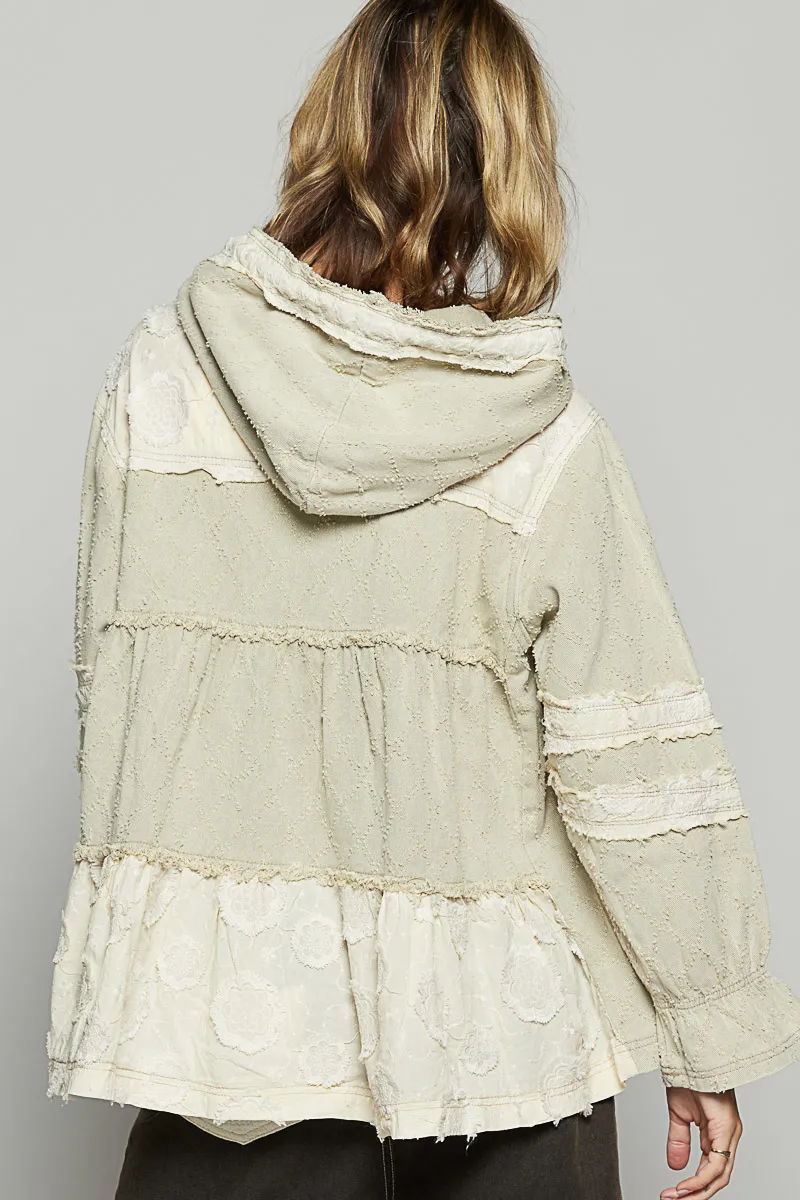 Raw Hem Color Block Hooded Jacket, image 4