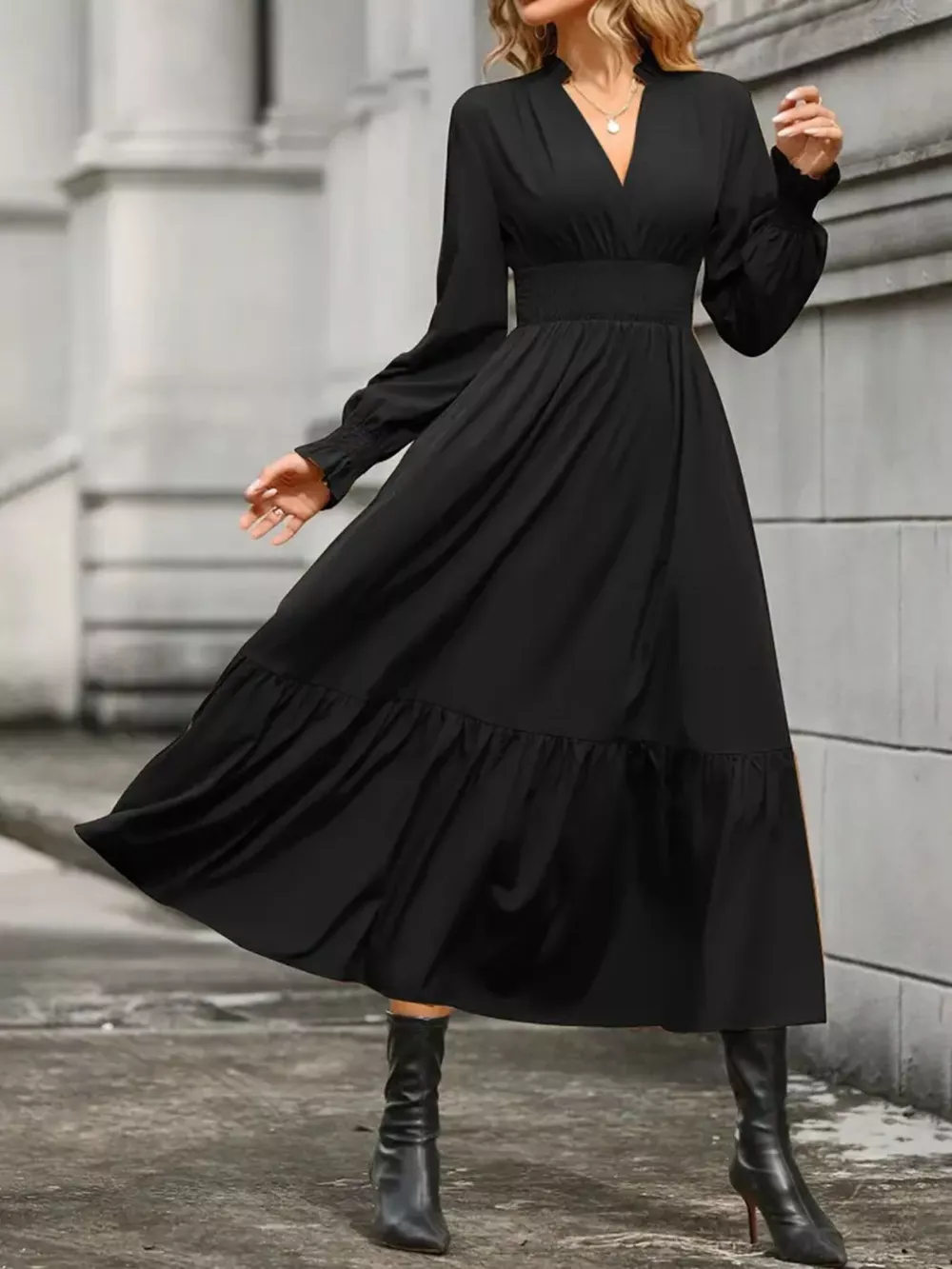 Surplice Long Sleeve Tiered Midi Dress, image 2