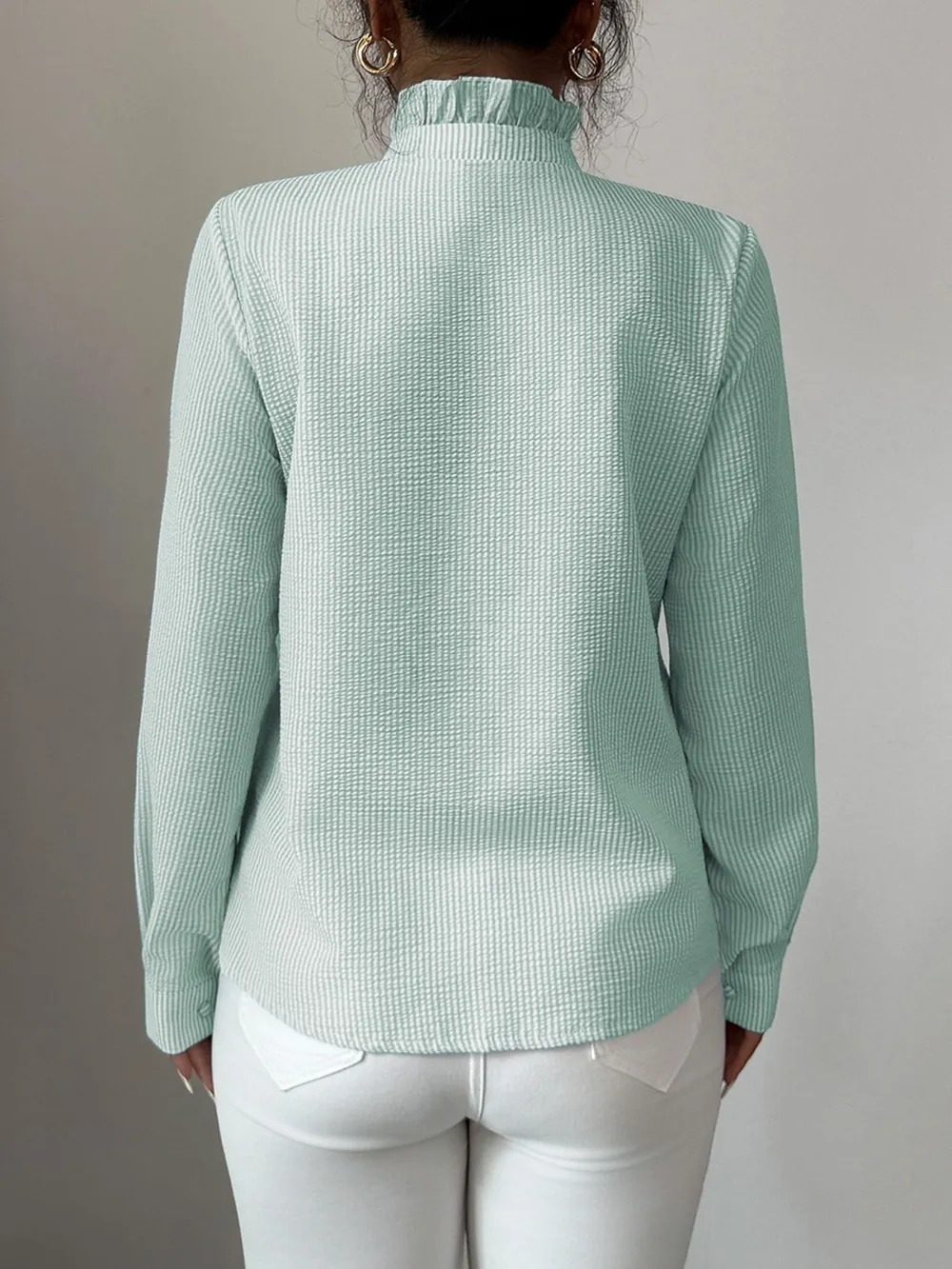 Ruffle Front Striped Button-Up Shirt, image 10